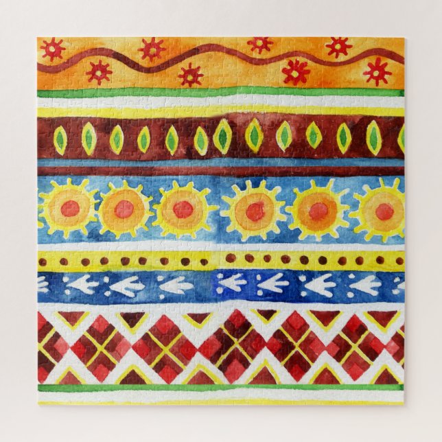 Hand Painted Ethnic Watercolor Pattern Jigsaw Puzzle (Vertical)