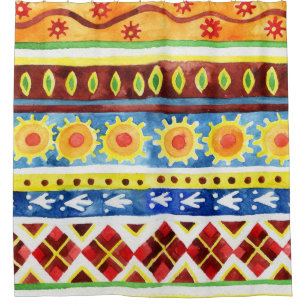 Hand Painted Ethnic Watercolor Pattern Shower Curtain