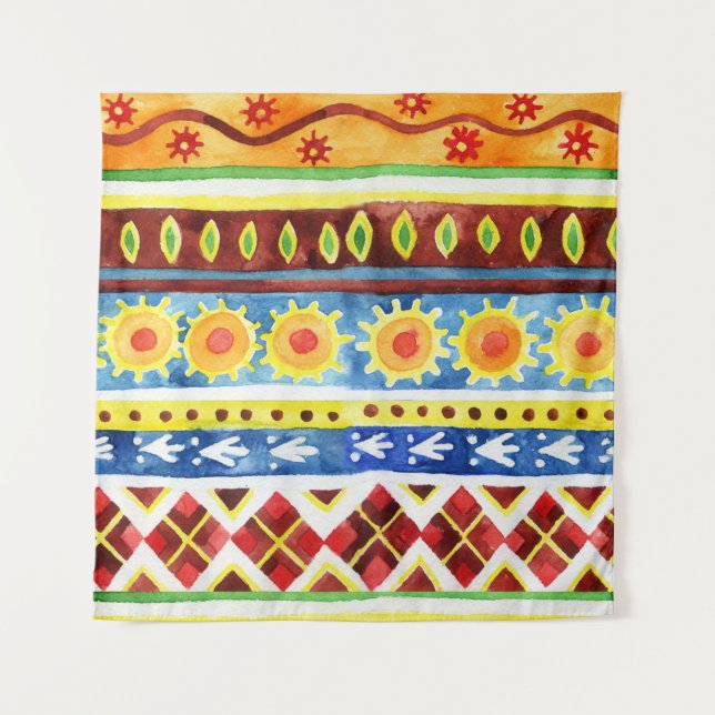 Hand Painted Ethnic Watercolor Pattern Tapestry (Front)