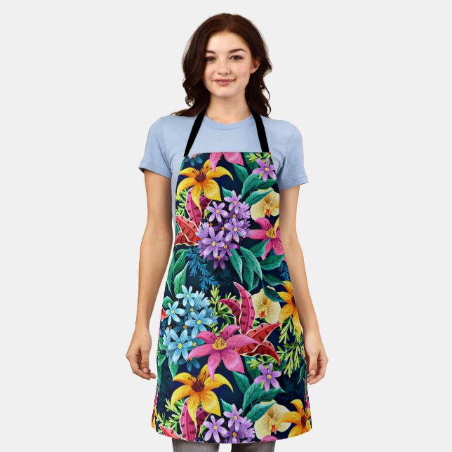 Hand Painted Exotic Floral Pattern-23001 Apron (Worn)