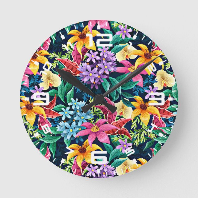 Hand Painted Exotic Floral Pattern-23001 Round Clock (Front)