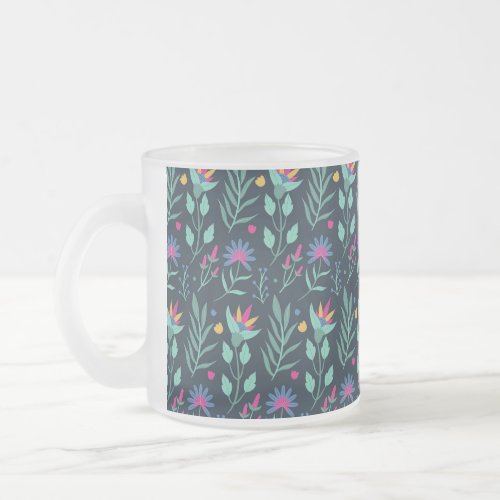 Hand Painted Exotic Floral Pattern-23206 Frosted Glass Coffee Mug