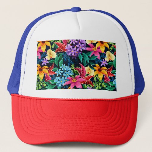 Hand Painted Exotic Floral Pattern Trucker Hat