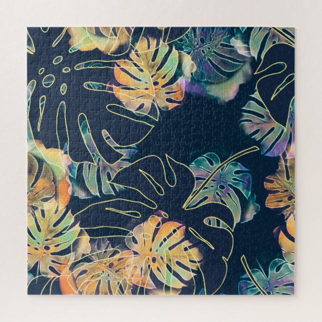 Hand-painted exotic leaves: seamless pattern. jigsaw puzzle (Vertical)