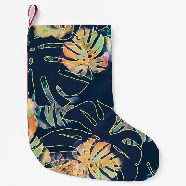 Hand-painted exotic leaves: seamless pattern. small christmas stocking (Front)