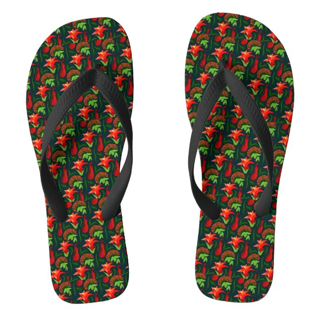 Hand Painted Exotic Red Flowers Pattern-15541 Flip Flops (Footbed)