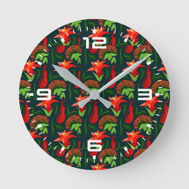 Hand Painted Exotic Red Flowers Pattern-15541 Round Clock (Front)