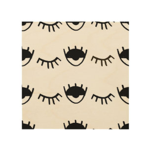 Hand Painted Eyes Ink Pattern Wood Wall Art