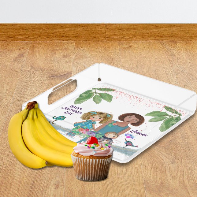 Hand-Painted Family Mother's Day Illustration Acrylic Tray (Hand-Painted Family Mother's Day Illustration Acrylic Tray )