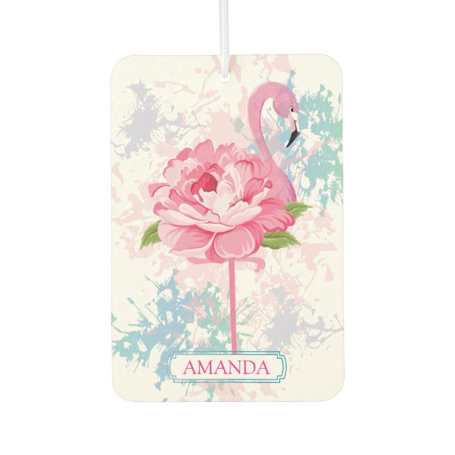 Hand painted flamingo Monogram Air Freshener (Front)