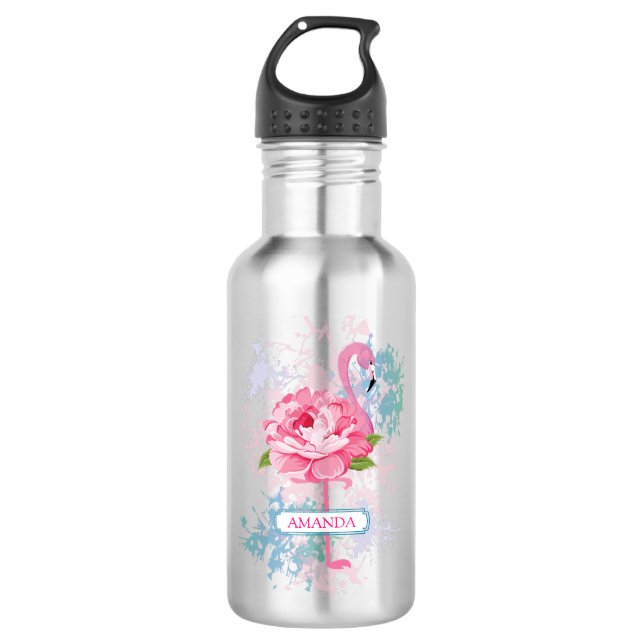 Hand painted flamingo Personalized Stainless Steel Water Bottle (Front)