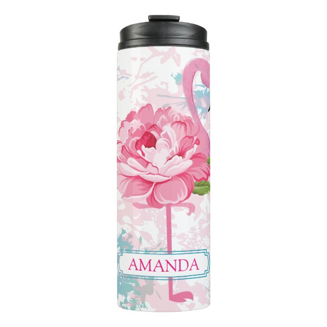 Hand painted flamingo Personalized Thermal Tumbler (Front)