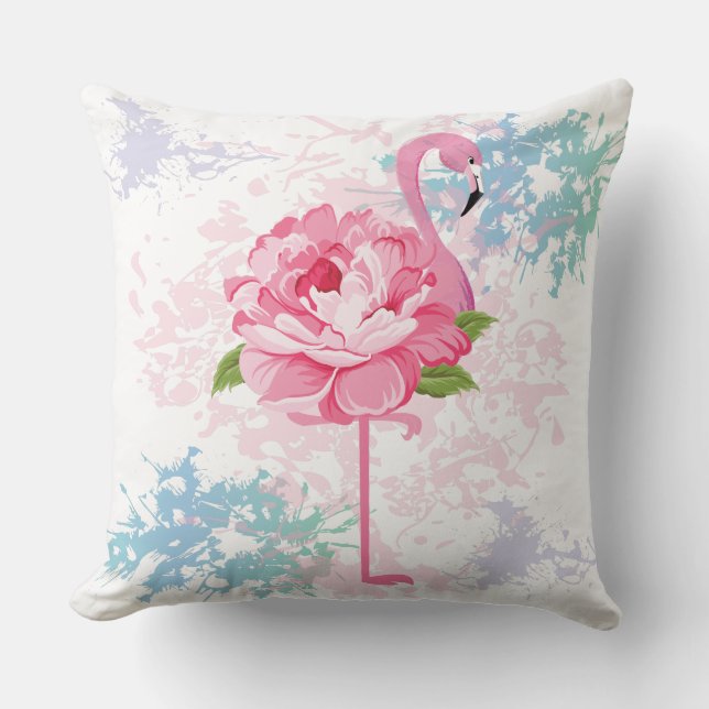 Hand painted flamingo throw pillow (Front)