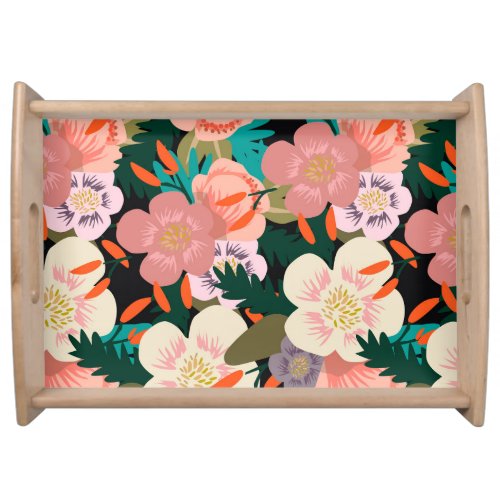 Hand_painted floral bouquet vintage style serving tray