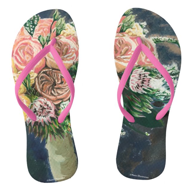 Hand Painted Floral Bouquet Women's Flip Flops (Footbed)