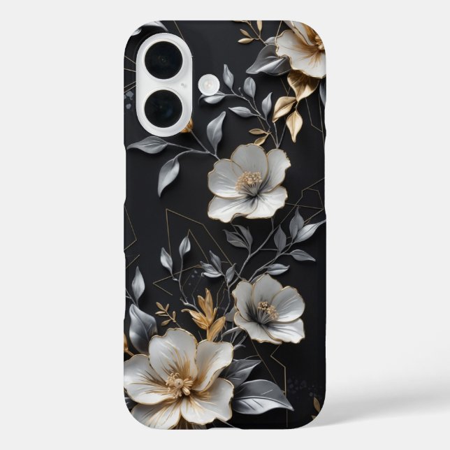 Hand-Painted Floral Design with Gold & Silver Case-Mate iPhone Case (Back)