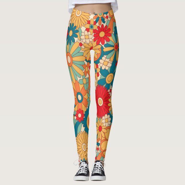 Hand Painted Floral Elegant Design Leggings (Front)