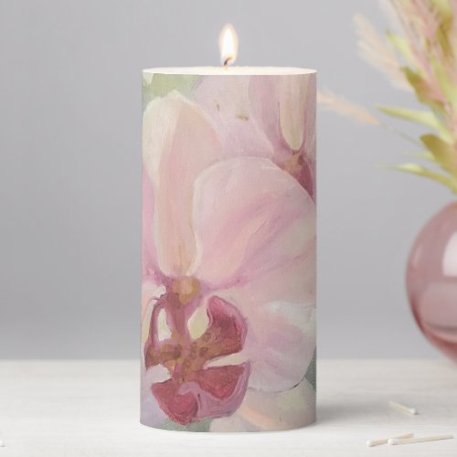 Hand painted floral elegant orchid  pastel colors pillar candle