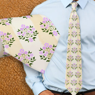 Hand-painted Floral Lavender Astor Bouquet Pattern Neck Tie