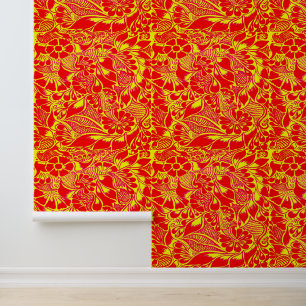 Hand Painted  Floral Mehndi Henna Peel and Stick Wallpaper