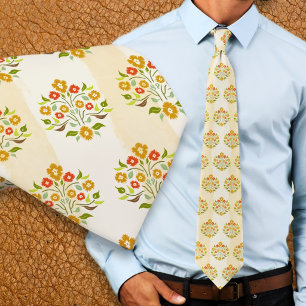 Hand-painted Floral Orange Astor Pattern Neck Tie