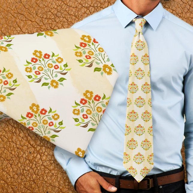 Hand-painted Floral Orange Astor Pattern Neck Tie (Creator Uploaded)
