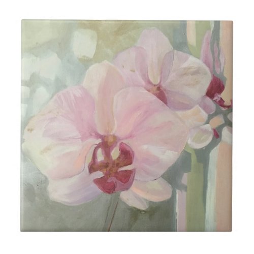 Hand painted floral orchid elegant pastel colors ceramic tile