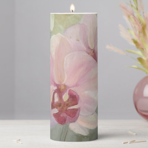 Hand painted floral orchid elegant pastel colors pillar candle