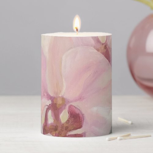 Hand painted floral orchid elegant pastel colors pillar candle