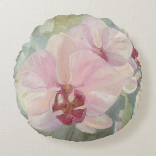 Hand painted floral orchid elegant pastel colors round pillow