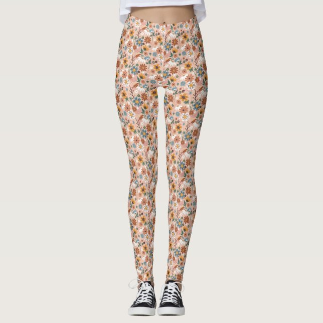 Hand Painted Floral Pattern-23136 Leggings (Front)