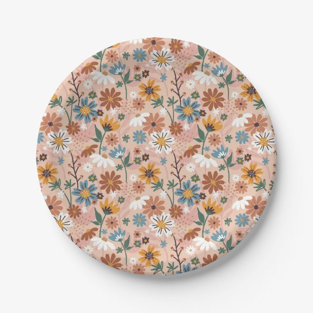 Hand Painted Floral Pattern-23136 Paper Plates (Front)