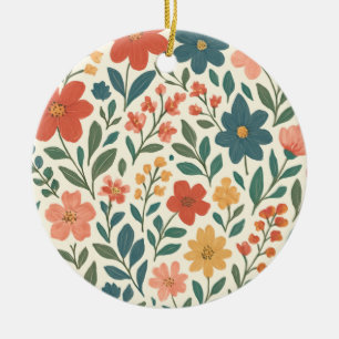 Hand-Painted Floral Pattern – Colorful Botanical Ceramic Ornament