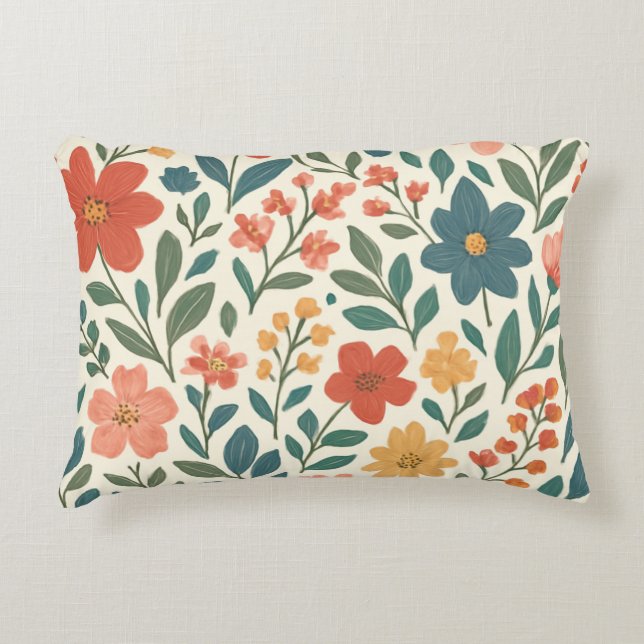Hand-Painted Floral Pattern – Modern Botanical  Accent Pillow (Front)