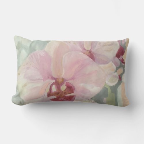 Hand painted floral pink orchid elegant pastel  lumbar pillow