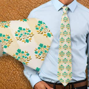 Hand-painted Floral Turquoise Astor Pattern Neck Tie