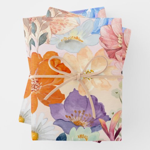 Hand Painted Floral Watercolor Design Wrapping Paper Sheets