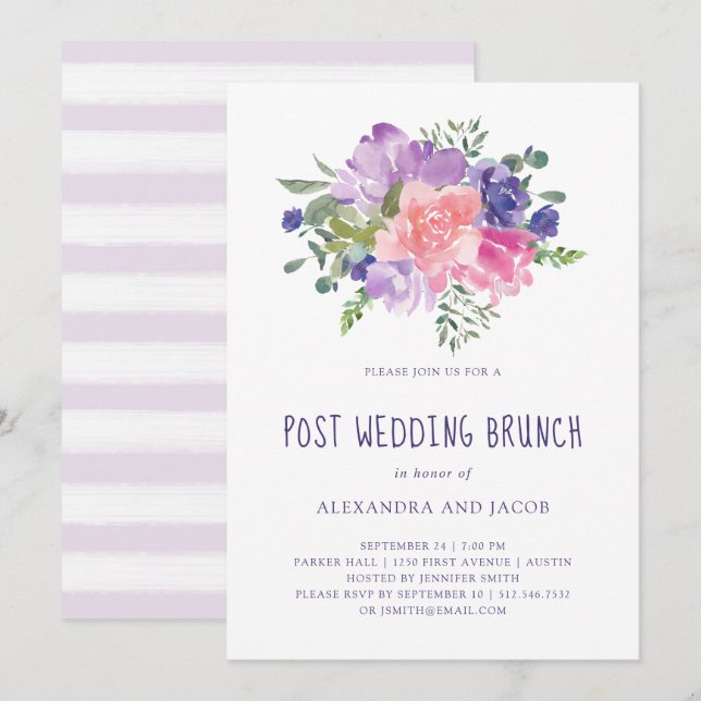 Hand Painted Floral Watercolor Post Wedding Brunch Invitation (Front/Back)