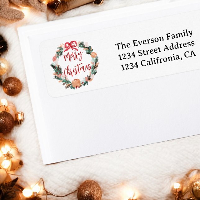 Hand Painted Floral Watercolor Wreath Christmas Label (Hand Painted Floral Watercolor Wreath Christmas Label)