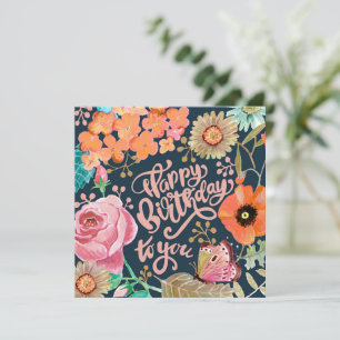 Hand painted Flower Birthday greeting card