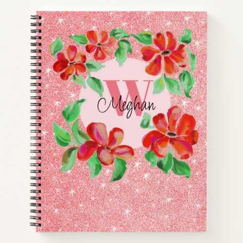 Hand_painted Flowers Blush Pink Glittery  Notebook