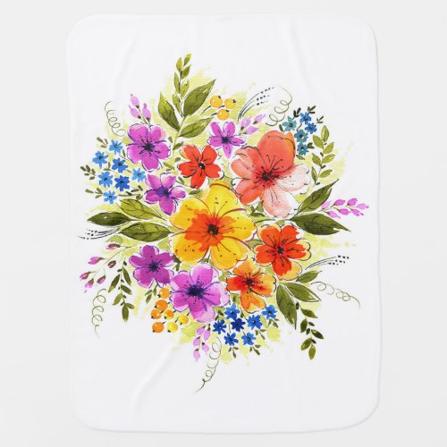 Hand_painted flowers bright watercolor bouquet baby blanket
