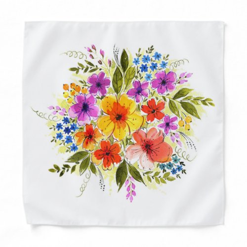 Hand_painted flowers bright watercolor bouquet bandana