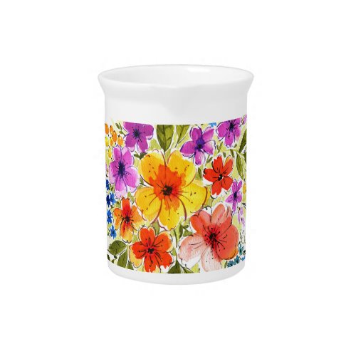 Hand_painted flowers bright watercolor bouquet beverage pitcher