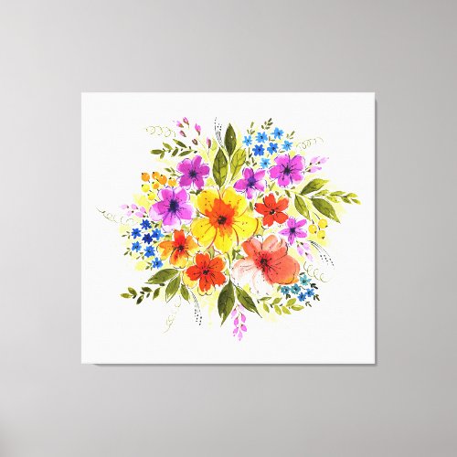 Hand_painted flowers bright watercolor bouquet canvas print