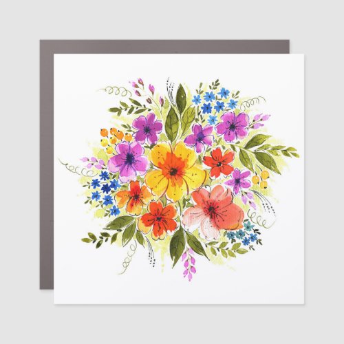 Hand_painted flowers bright watercolor bouquet car magnet