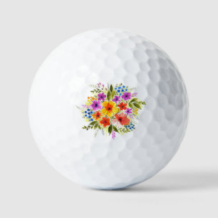 Hand-painted flowers, bright watercolor bouquet. golf balls
