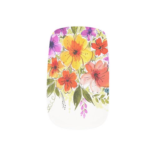 Hand_painted flowers bright watercolor bouquet minx nail art