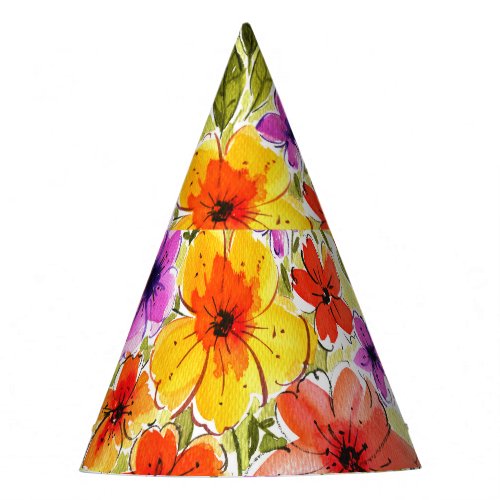 Hand_painted flowers bright watercolor bouquet party hat