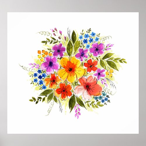 Hand_painted flowers bright watercolor bouquet poster